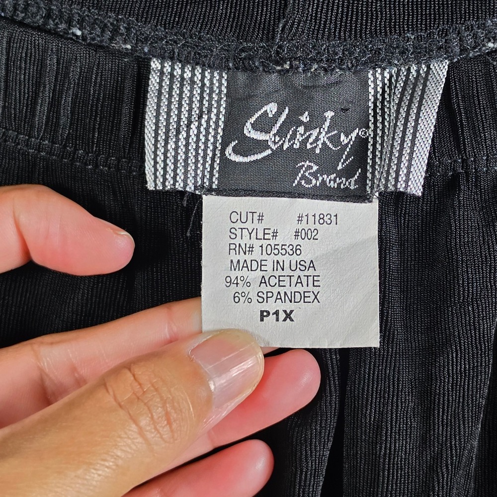 Slinky Brand Wide Leg Pants Women P1X Black Ribbed Elastic Waist Made in USA - Picture 3 of 16